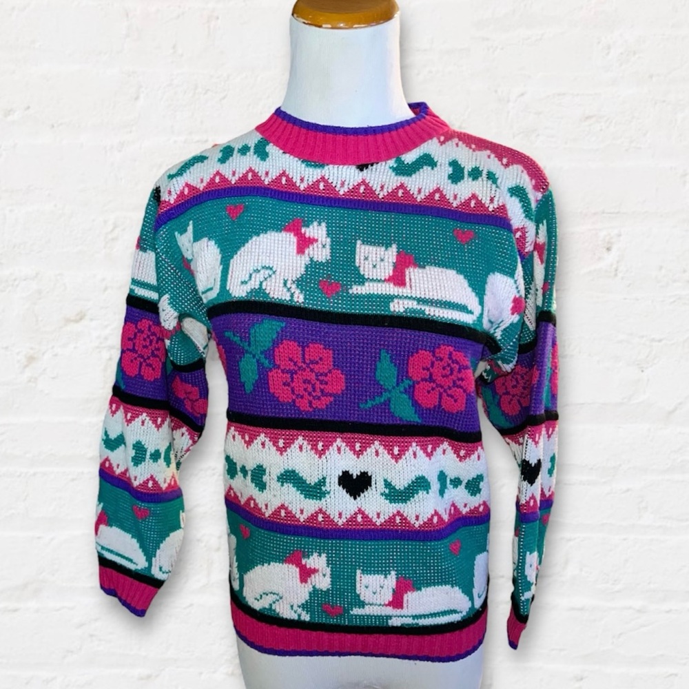 Vintage 80’s Funky Cat Sweater